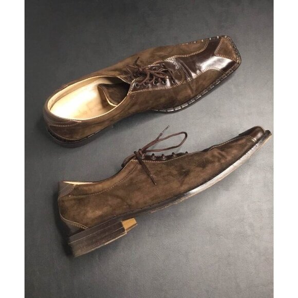 Mens Brown Suede & Leather Square Toe Lace-Up Dress Shoes Size 44 main image 4